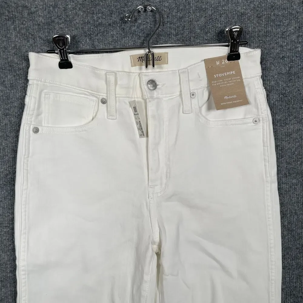 New Madewell Womens W26 Stovepipe Jeans White High Rise Ankle Length‎ Pockets